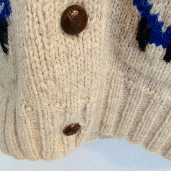 Saks Fifth Avenue Cardigan Womens M Tan Aztec Geometric Shetland Wool Sweater - Picture 6 of 12